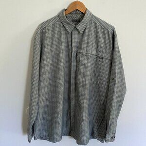 REI UPF 50+ Button Up Shirt Green Plaid Roll Tab Sleeves Outdoors Hiking XL